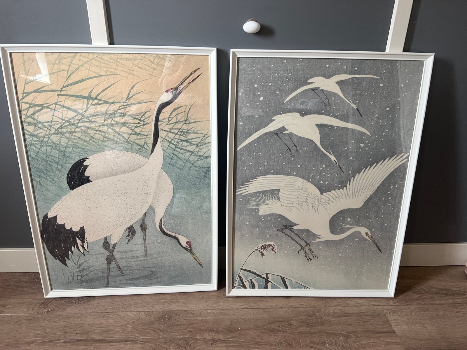 Set van 2 Japanse kraanvogel prints in lijst, Papier/karton, Ophalen of Verzenden, Print, Dieren