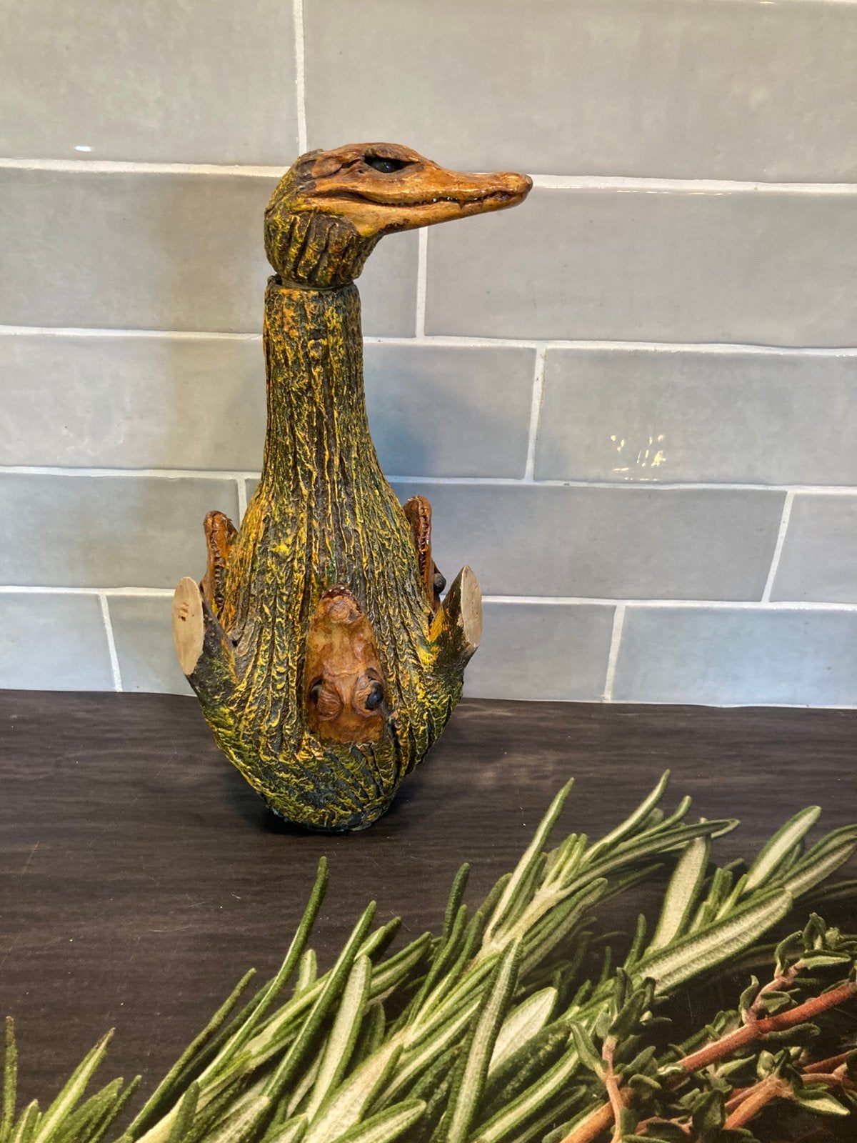 Vintage fles met taxidermie krokodillen (170326), Antiek en Kunst, Ophalen of Verzenden