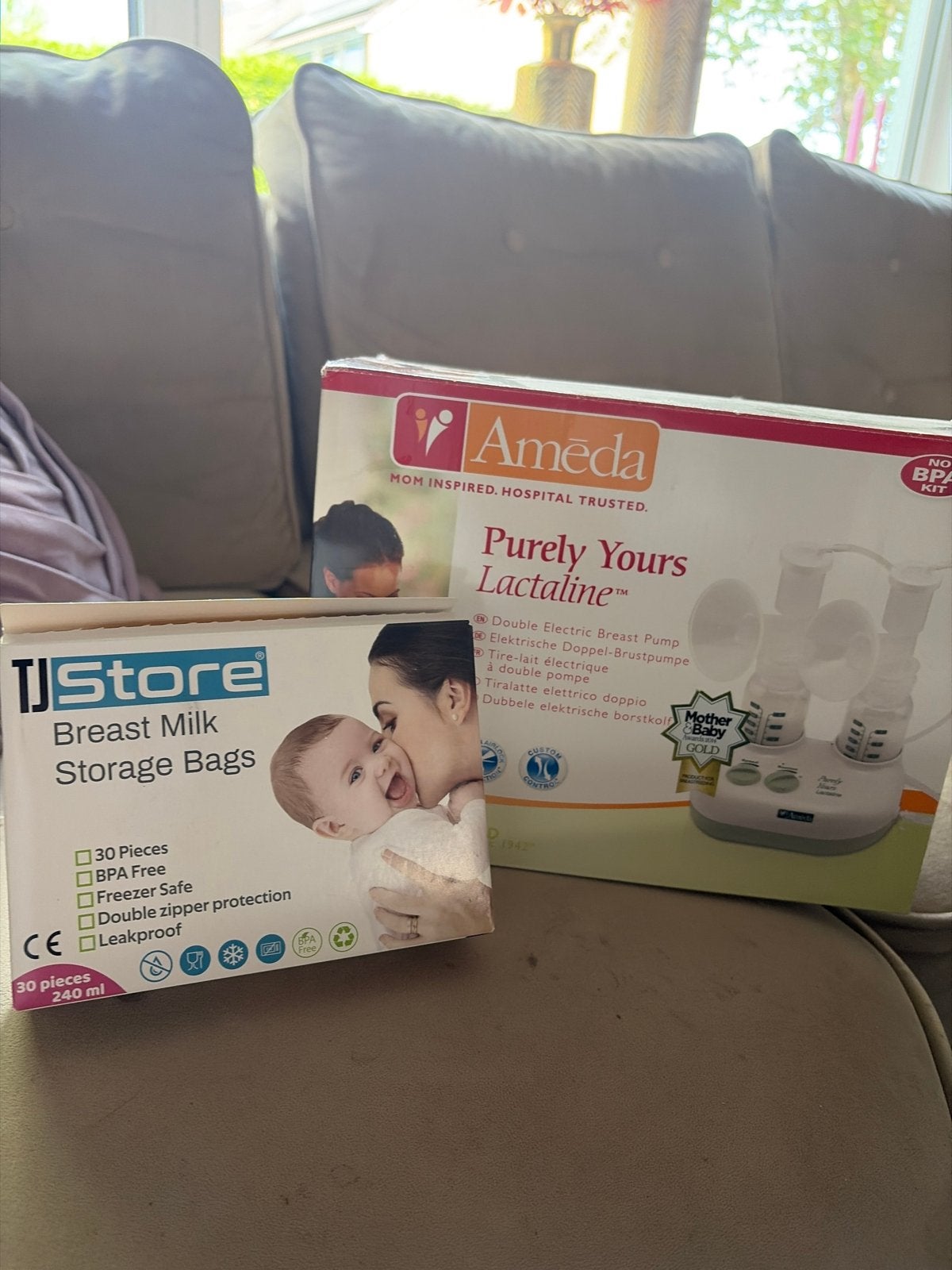 Ameda Purely Yours Lactaline dubbele elektrische borstkolf, Ophalen of Verzenden, Zo goed als nieuw, BPA-vrij, Borstkolf