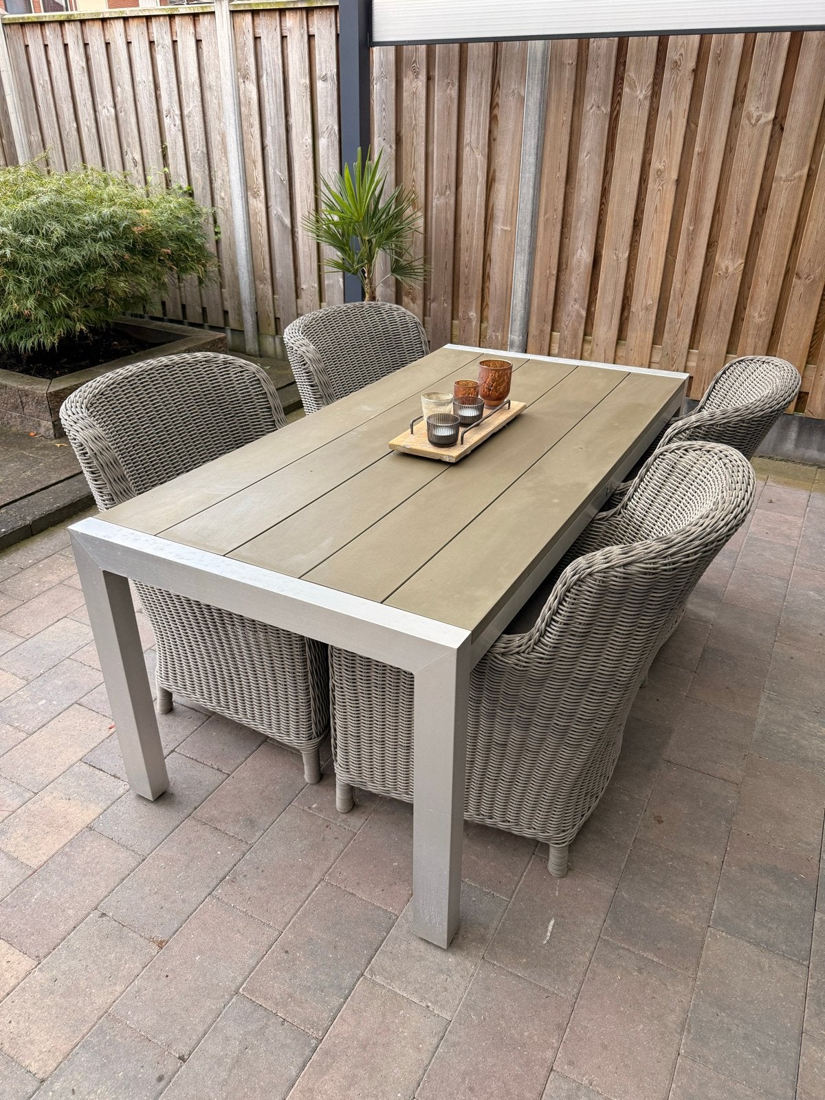 Bois Le Duc tuinset met 4 wicker stoelen, Tuin en Terras, Tuinsets en Loungesets, Ophalen, 4 zitplaatsen, Gebruikt, Eettafel
