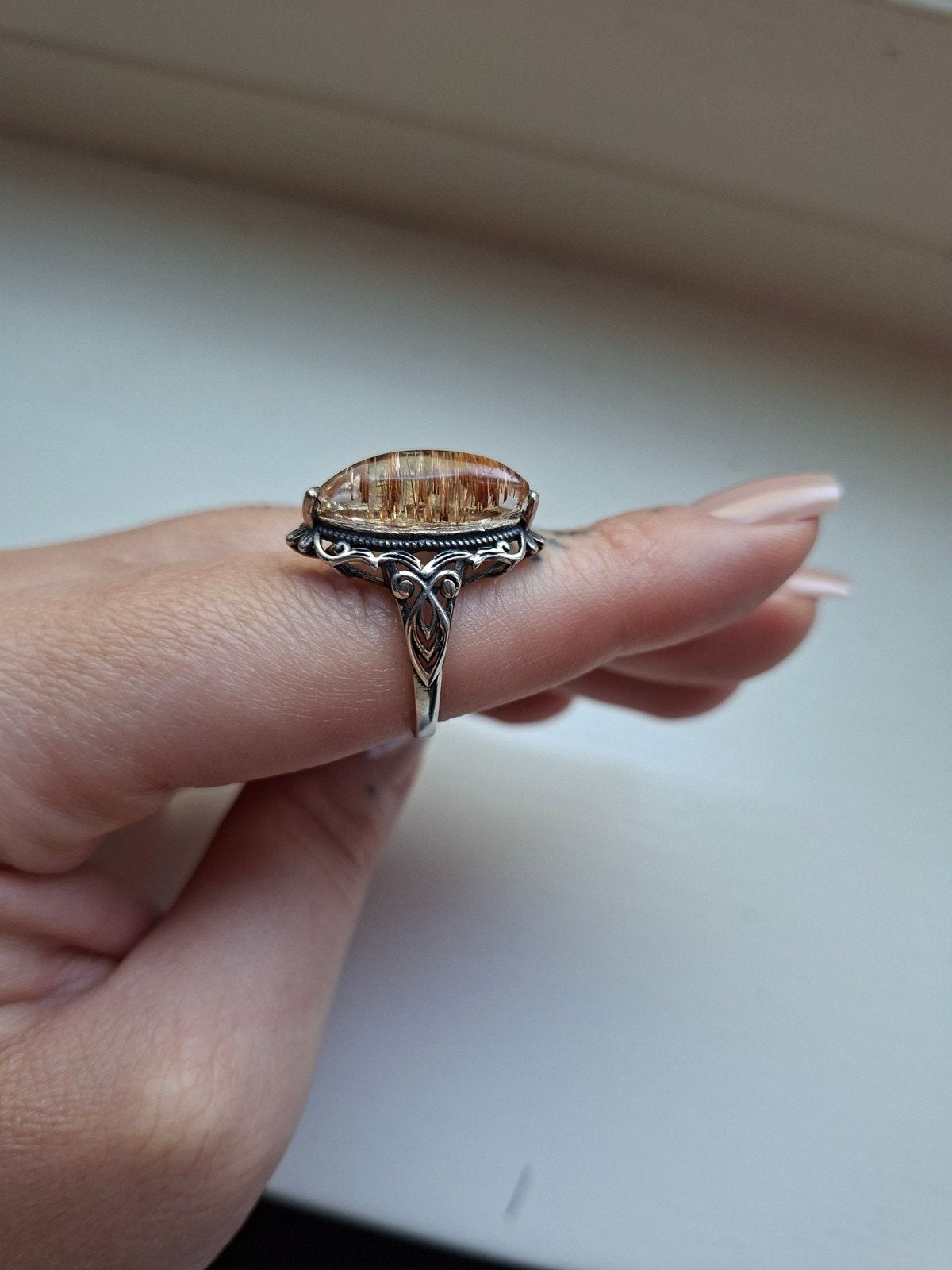 925 Zilveren Rutiel Kwarts Ring - Verstelbaar, Sieraden, Tassen en Uiterlijk, Ophalen of Verzenden