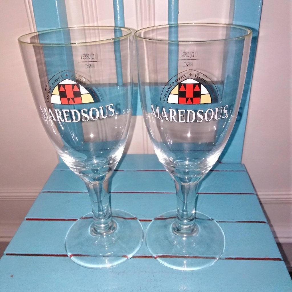 Maredsous bierglazen 0,25 cl set van 2 stuks, Ophalen, Zo goed als nieuw, Glas of Glazen, Overige merken