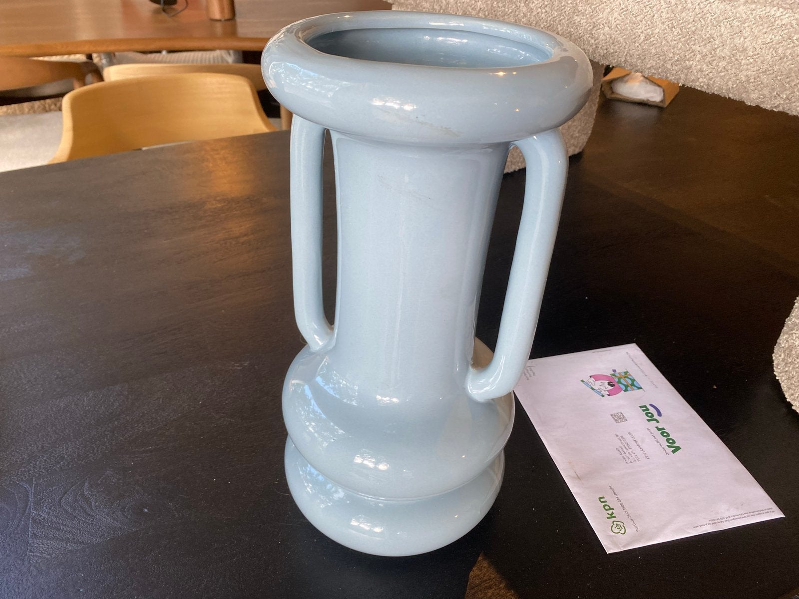 Lichtblauwe vaas met handvatten, Ophalen, Blauw, Met handvat, Nieuw