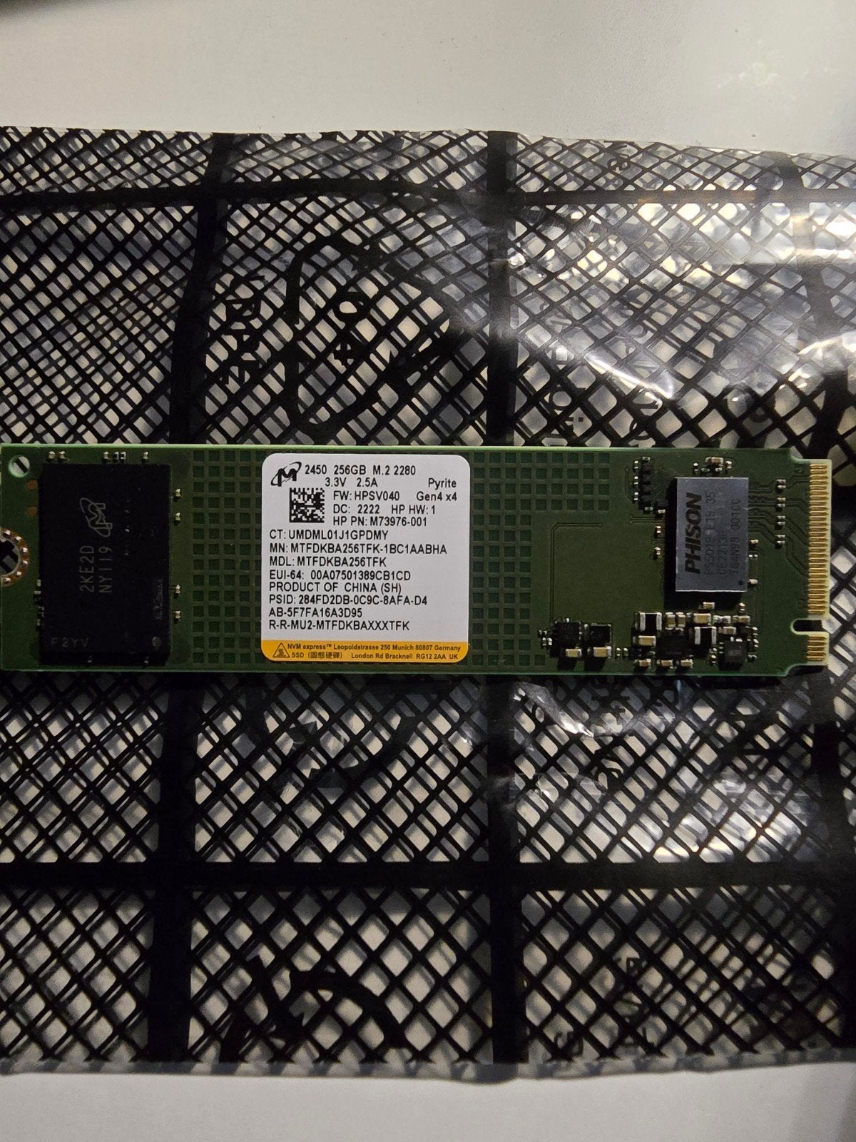 Micron 2450 256GB M.2 2280 NVMe SSD Gen4 x4 - Pyrite, Intern, 256GB, Server, Ophalen of Verzenden