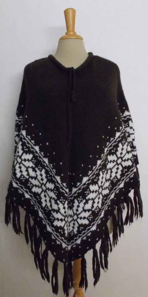 Donkerbruin/witte folklore poncho! L, Verzenden, Zo goed als nieuw, Maat 42/44 (L), Bruin