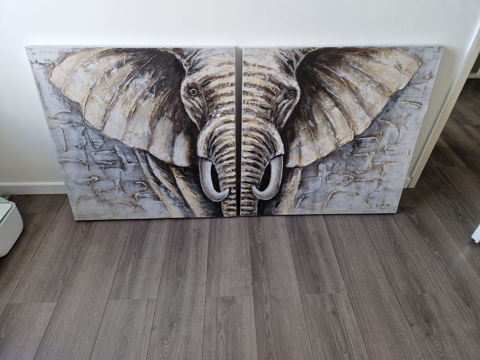 Canvas 2-luik olifant 80x80 cm - Modern schilderij, Ophalen, Zo goed als nieuw, Schilder- en Tekenkunst, Onbekend