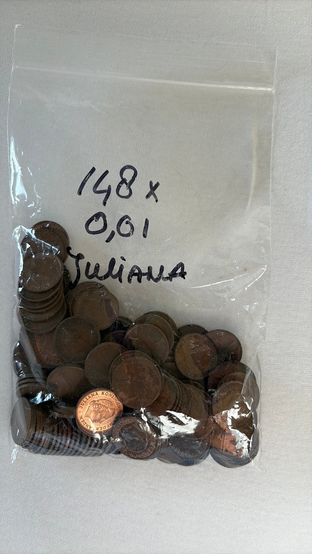 Zakje met 148 x 1 cent munten Juliana, Ophalen, Koningin Juliana, 1 cent