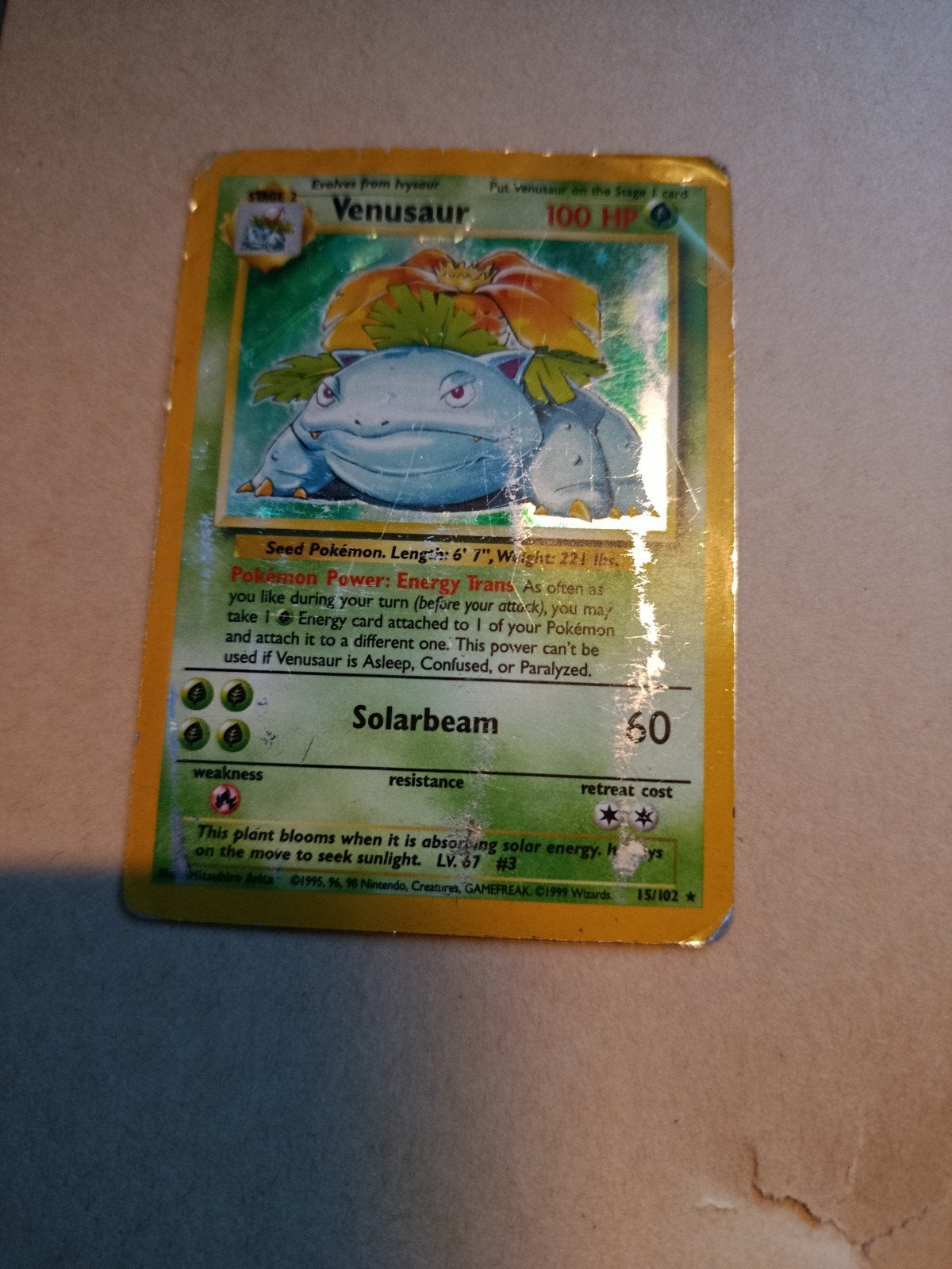 Venusaur Pokémon kaart (Base Set) - Poor conditie, Hobby en Vrije tijd, Verzamelkaartspellen | Pokémon, Gebruikt, Losse kaart