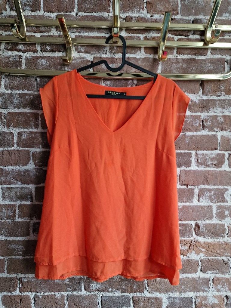 Akoz Paris blouse L oranje luchtig flowy zomer, Ophalen of Verzenden, Zo goed als nieuw, Maat 38/40 (M), Oranje
