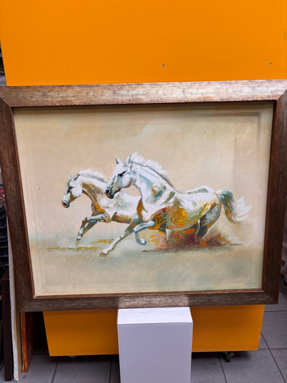 Schilderij met paarden op doek door André van Loon, Ophalen of Verzenden, Gesigneerd, Dieren, Doek