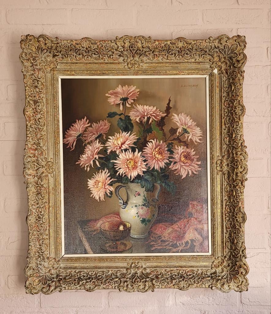 Olieverfschilderij chrysanten Antonie Althuijzen 1887-1963, Ophalen
