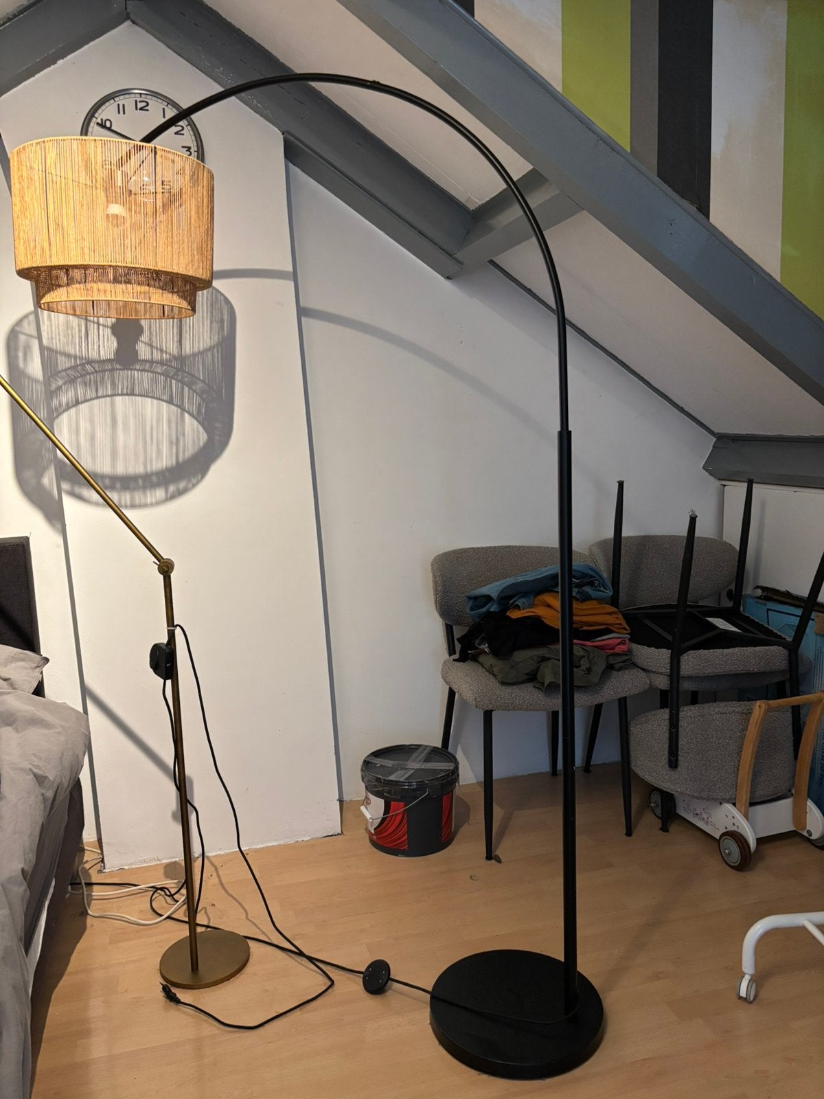 Lamp met boog, Ophalen, Gebruikt, E27 (groot), Natuurlijk materiaal