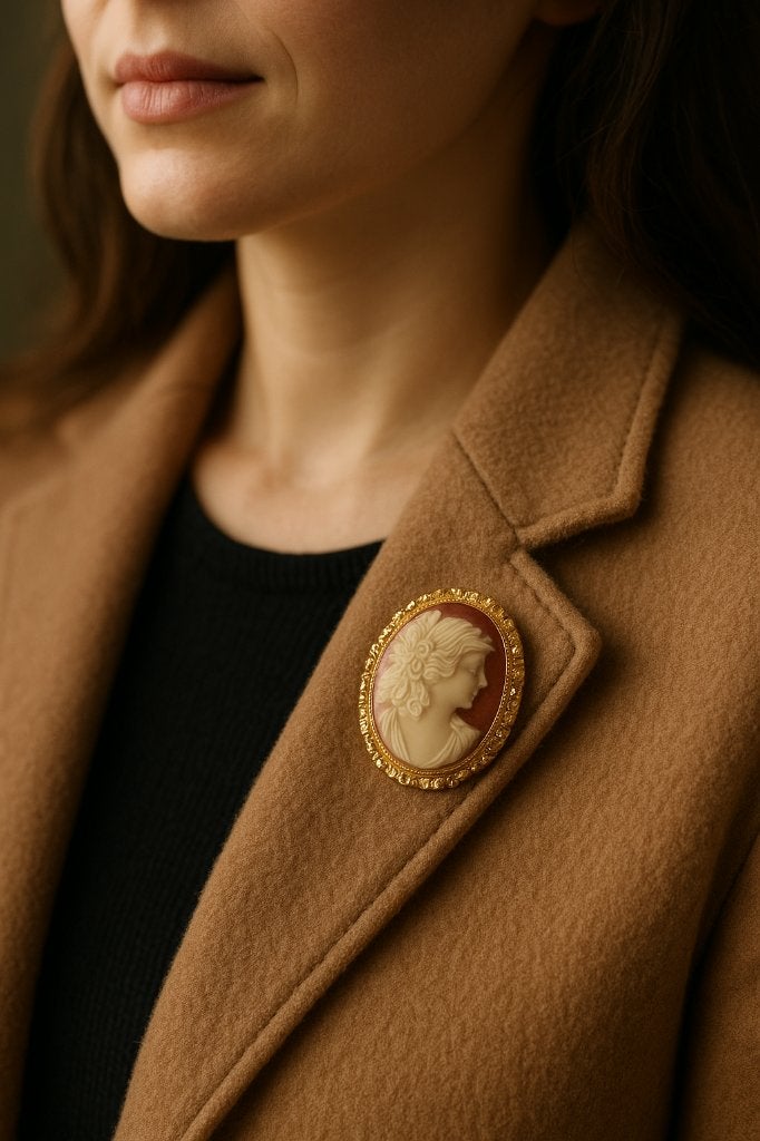 Vintage cameo-broche – 4,5  3,5 cm, Ophalen of Verzenden, Gebruikt, Goud, Overige materialen