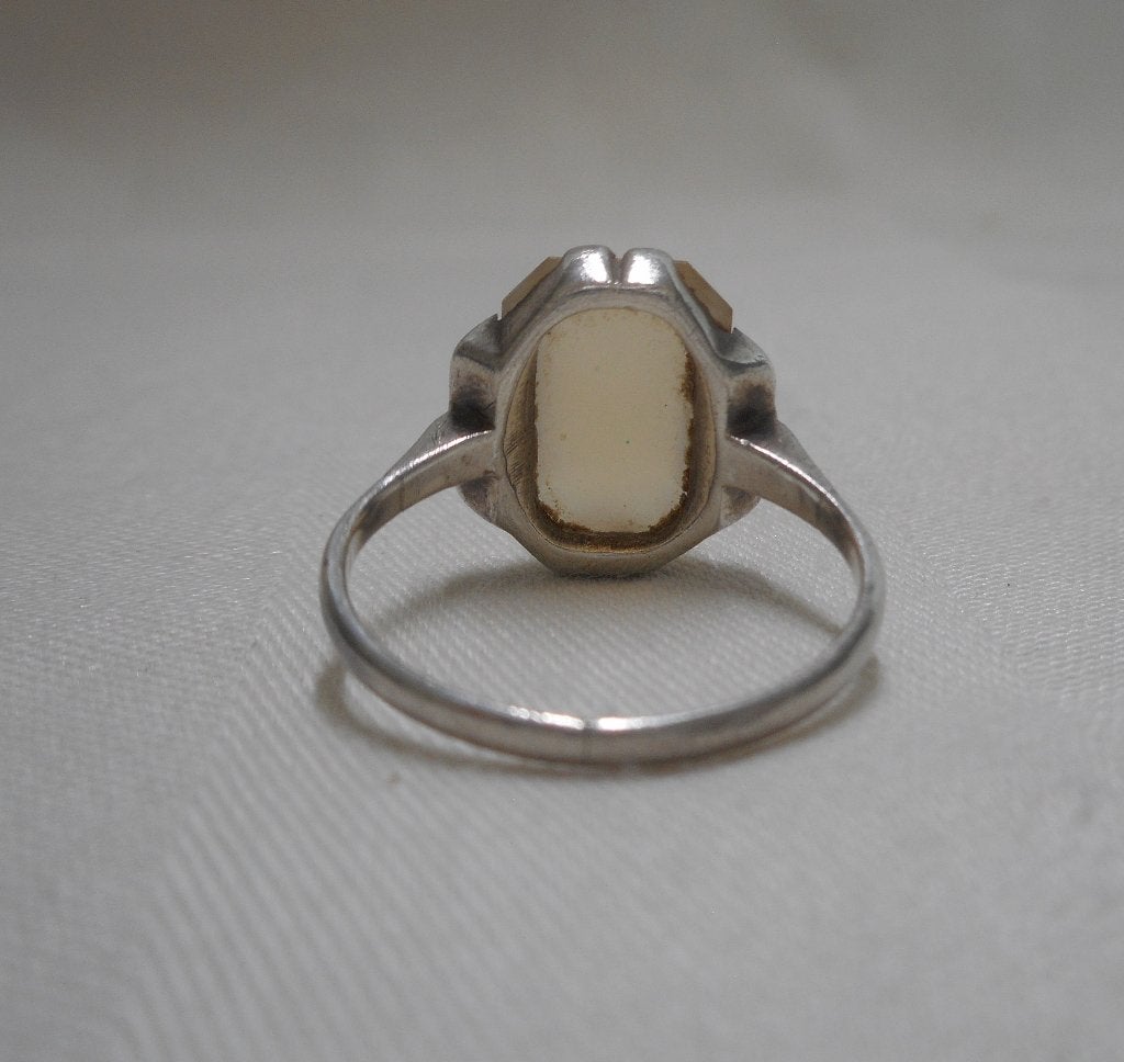 Zilveren antieke Art Deco ring met mooie steen nr.211, Verzenden, Zilver, Ring