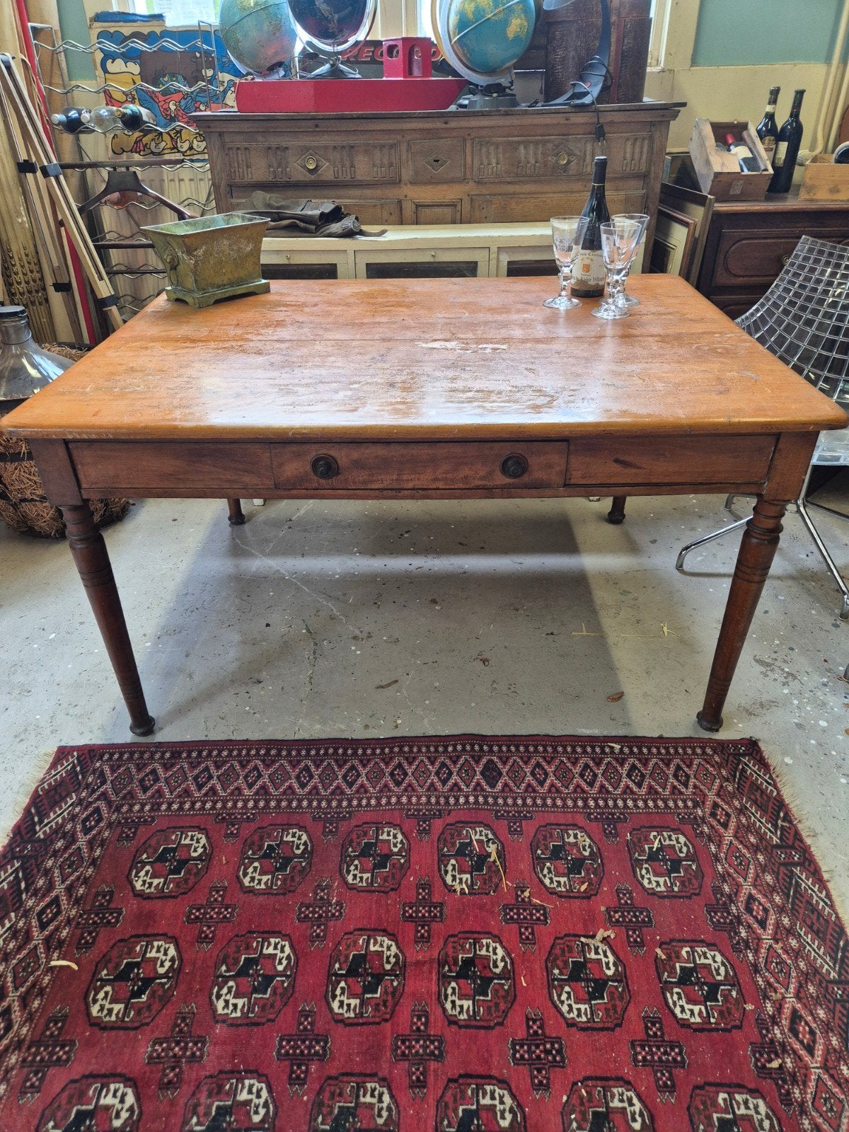 Antieke Franse brocante tafel met lade, Ophalen