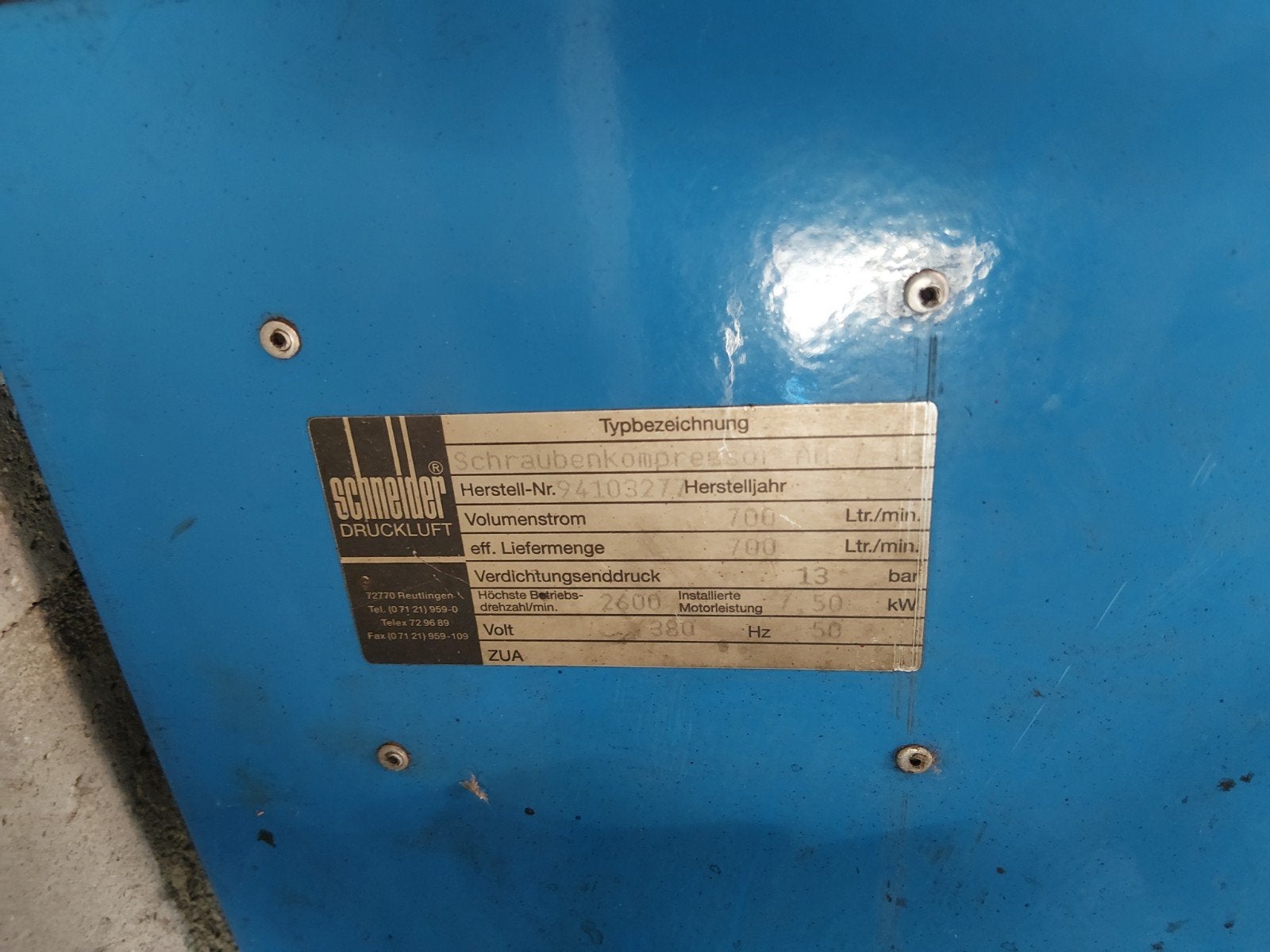 Schneider Compressor 13 bar 700 l/min, Ophalen, Gebruikt, 400 tot 800 liter/min, 10 bar of meer