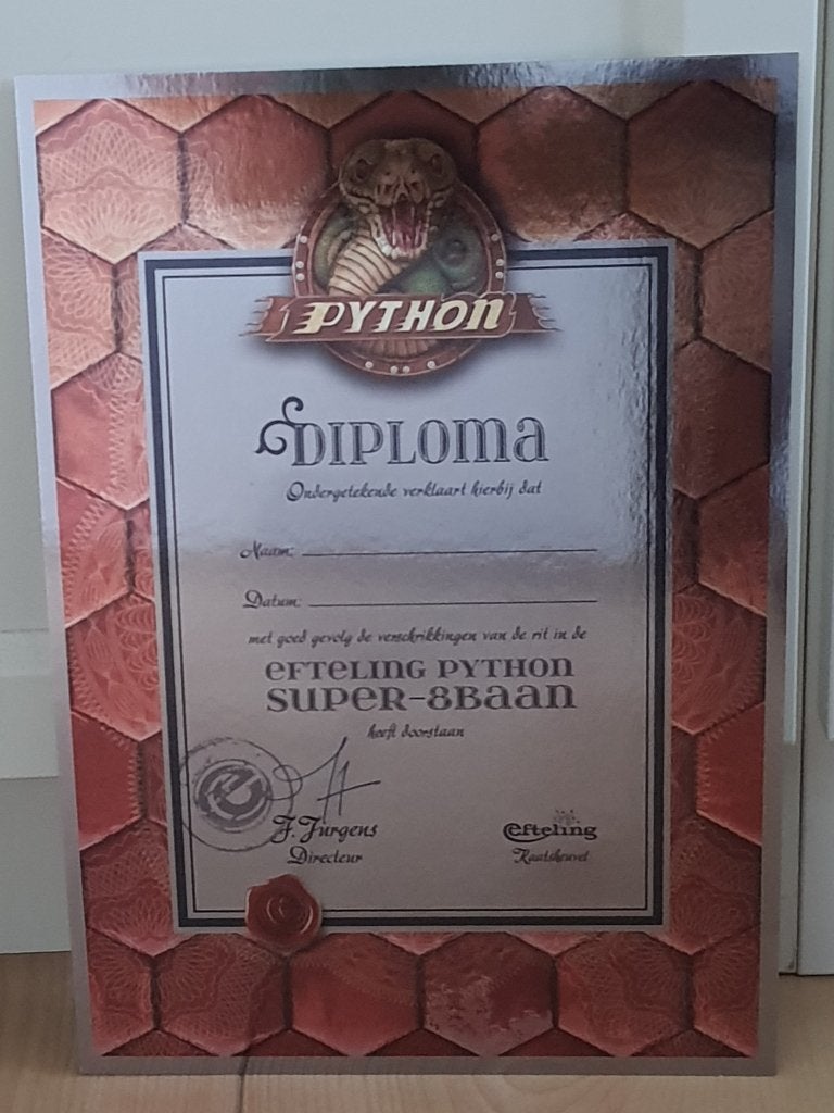 Efteling python diploma, Verzamelen, Ophalen of Verzenden, Nieuw, Overige typen