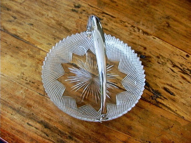 Kristallen presenteerschaal zilveren hengsel handvat 1846, Ophalen of Verzenden, Zilver