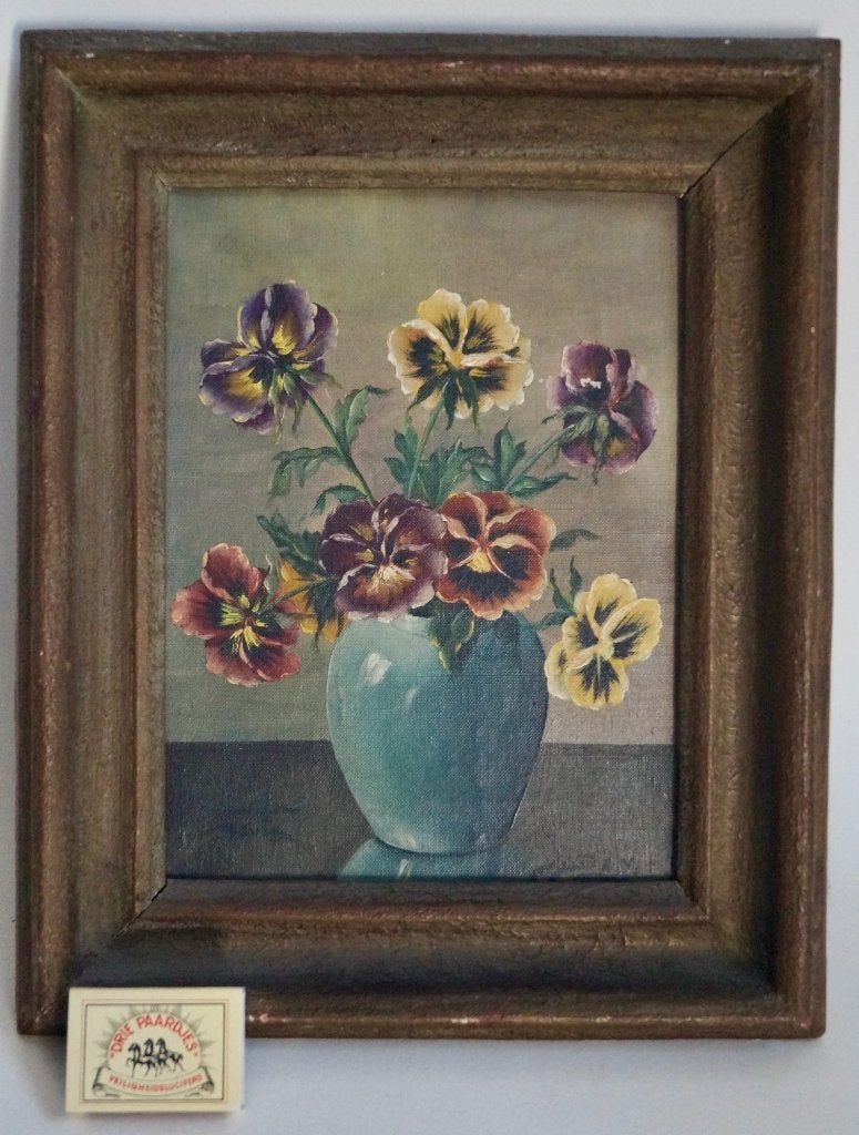 1181- stilleven op doek, Bloemen, Nederlandse school, Doek, Ophalen of Verzenden