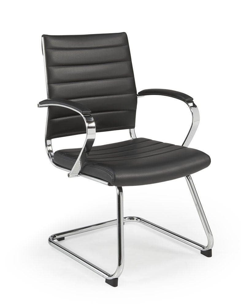 Vergaderstoel 602, Zwart kunstleder, Chroom slede frame, Zwart, Nieuw, Ophalen of Verzenden, Vijf, Zes of meer stoelen
