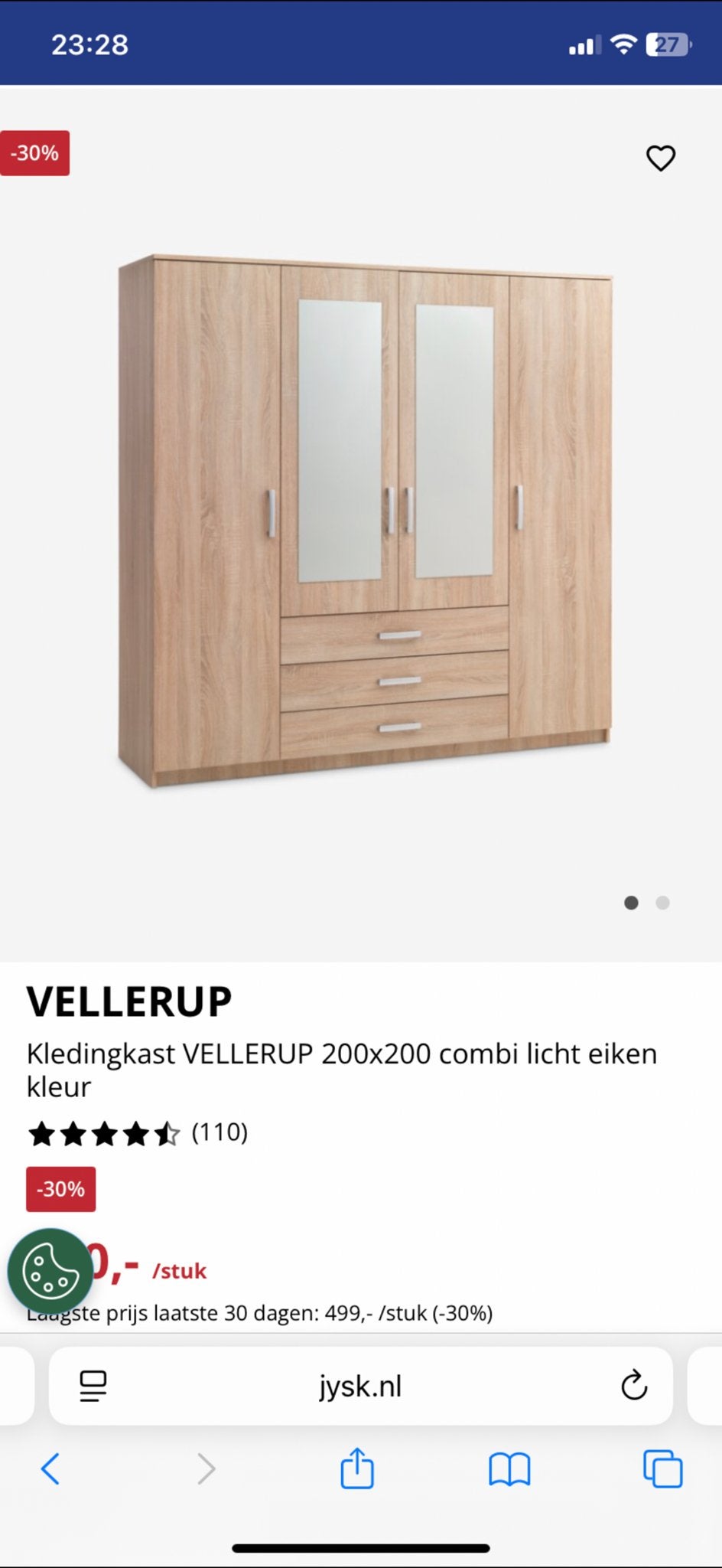 Zo goed als nieuwe kledingkast VELLERUP 200x200, 200 cm of meer, Ophalen of Verzenden, Zo goed als nieuw, Met lade(s)