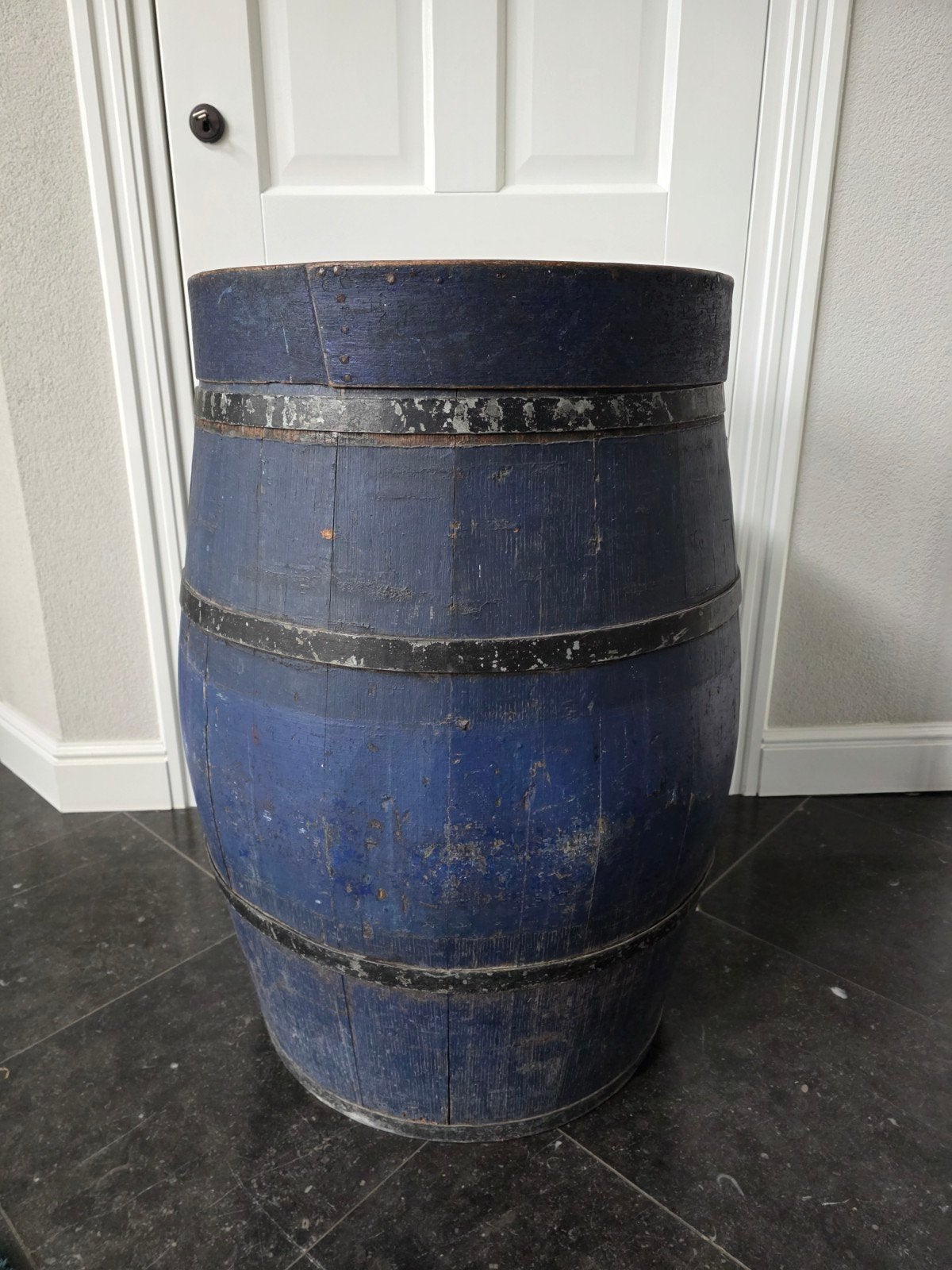 Decoratieve houten (wijn)ton/vat - blauw geverfd, Ophalen