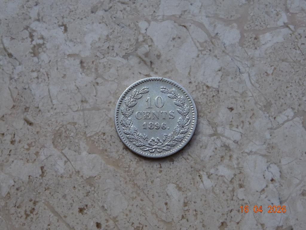 10 cent 1896, Postzegels en Munten, Munten | Nederland, Verzenden, Zilver, 10 cent, Koningin Wilhelmina