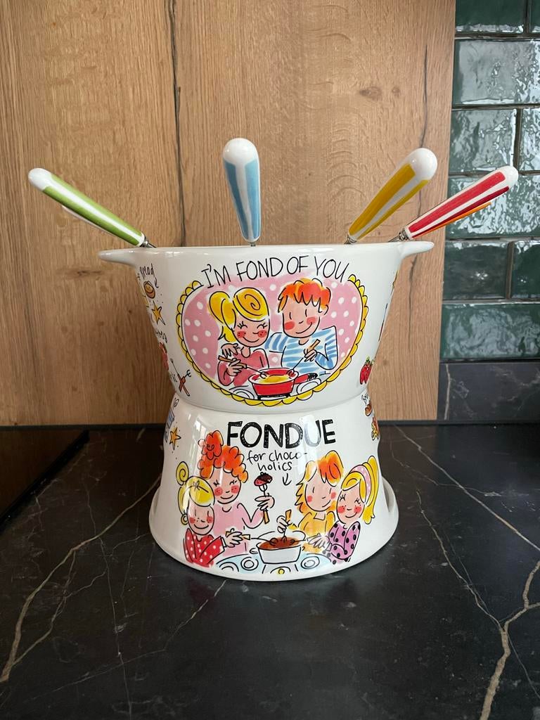 Blond amsterdan chocoladefondue set met 6 vorkjes, Ophalen, Zo goed als nieuw