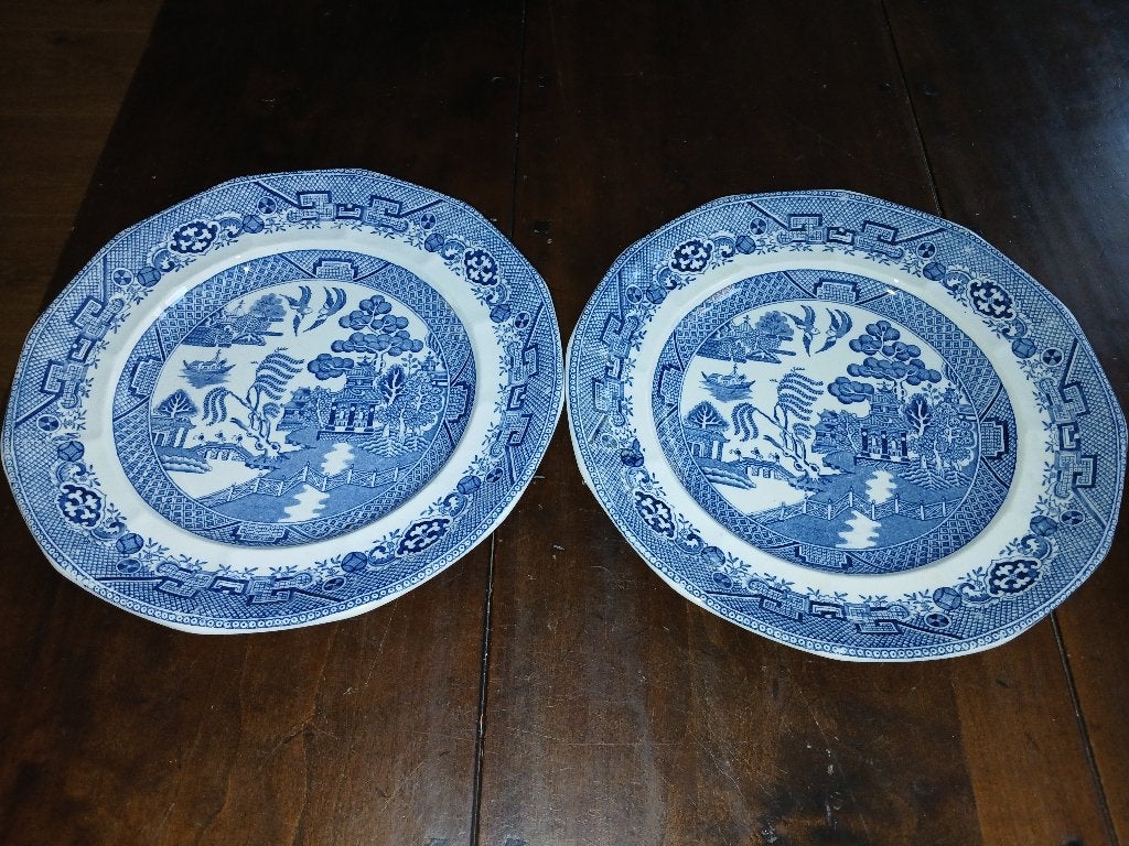 2 Staffordshire blauw dinerborden, 25,5cm, Ophalen of Verzenden
