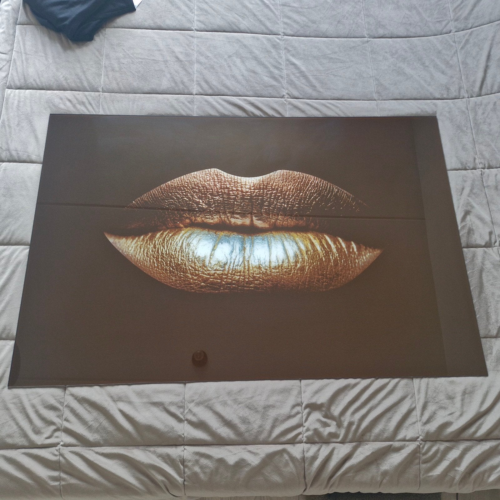 Glasschilderij gouden lippen 120x80 cm, Ophalen, Zo goed als nieuw, Minder dan 50 cm, Schilderij
