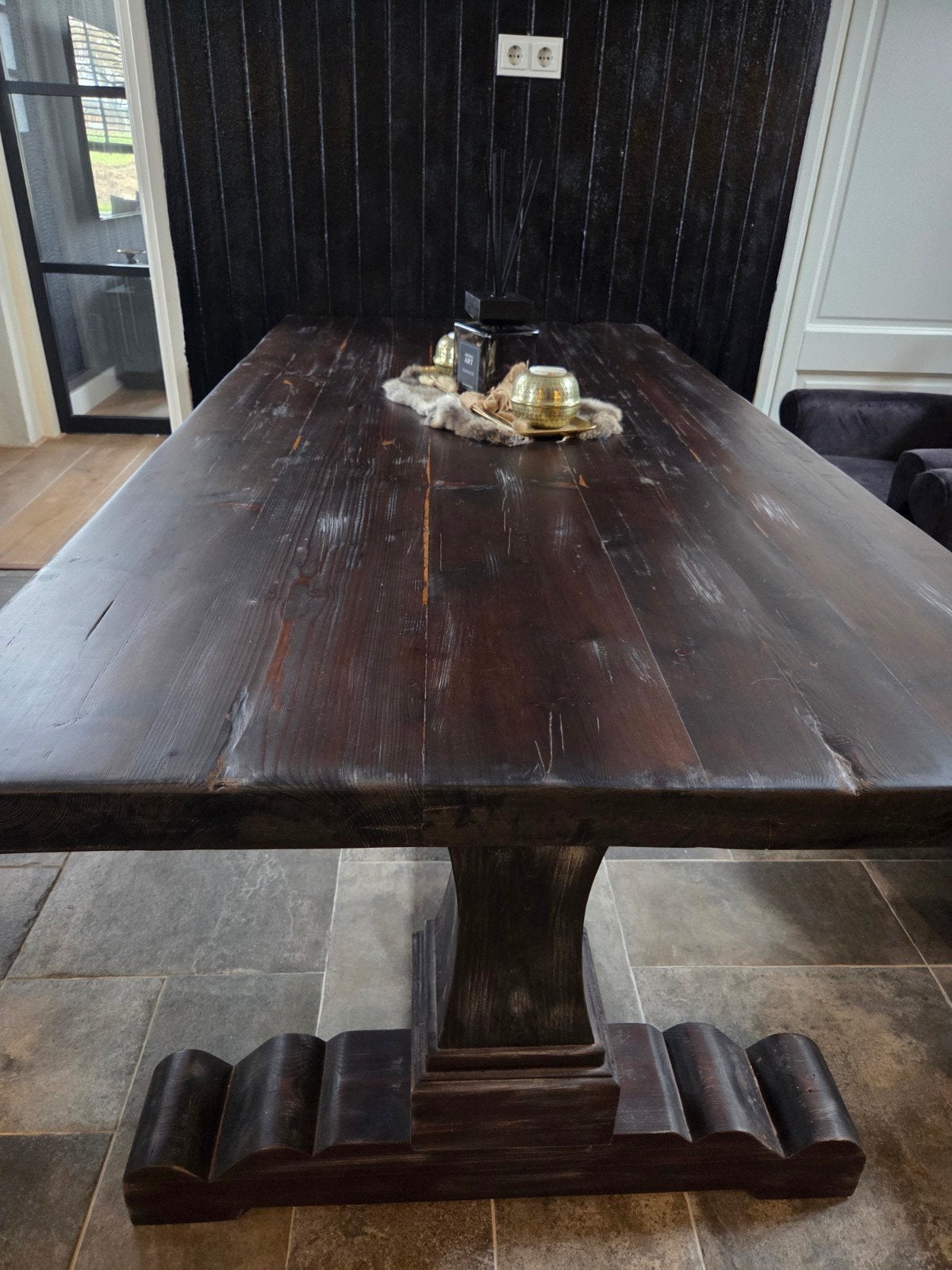 Robuuste Kloostertafel met bijpassende stoelen, Huis en Inrichting, Ophalen, 200 cm of meer, 50 tot 100 cm, Vijf personen of meer