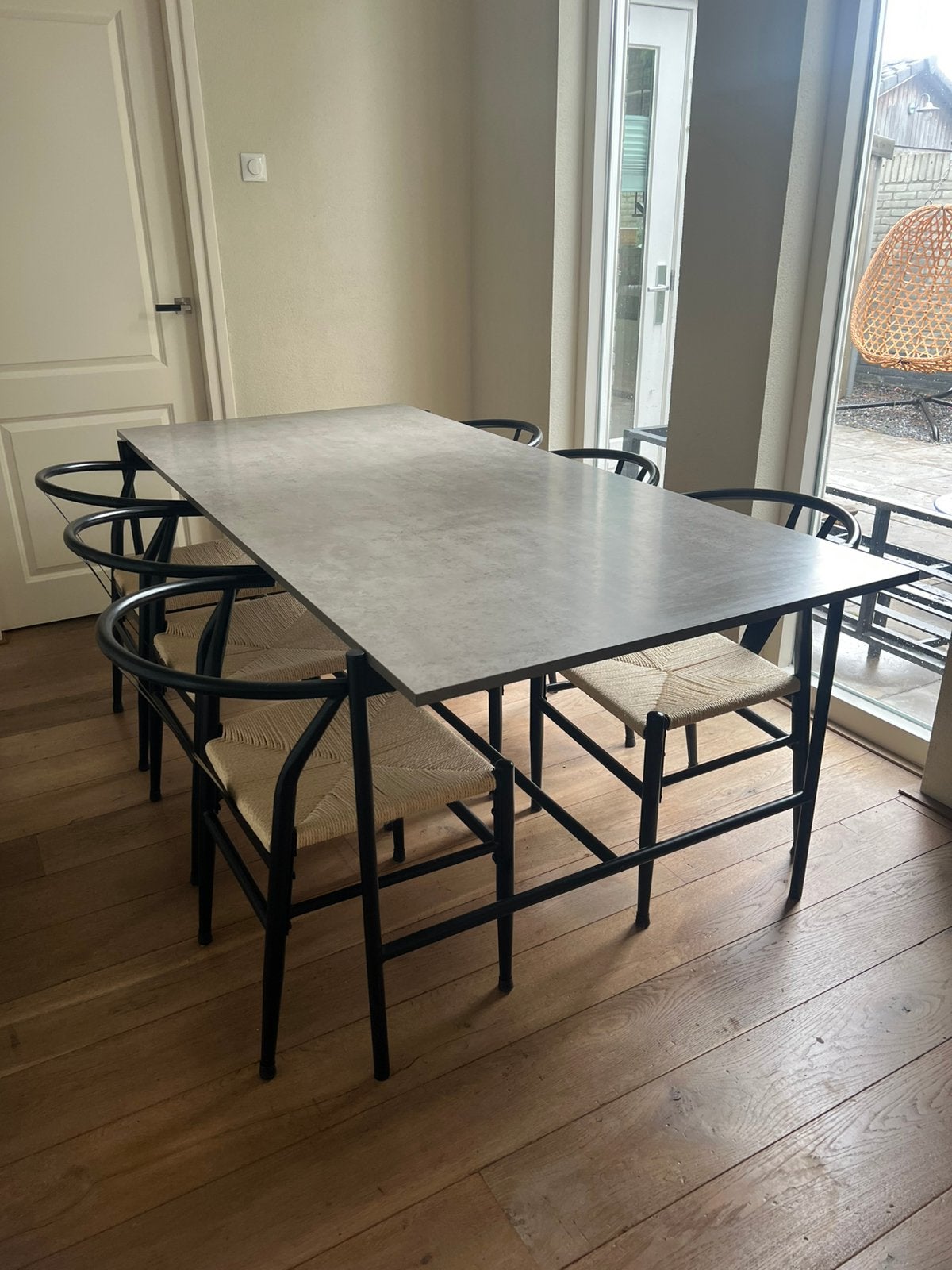 6-persoons eettafel marmerlook zwart metaal 200x90, Ophalen, 200 cm of meer, 50 tot 100 cm, Zo goed als nieuw