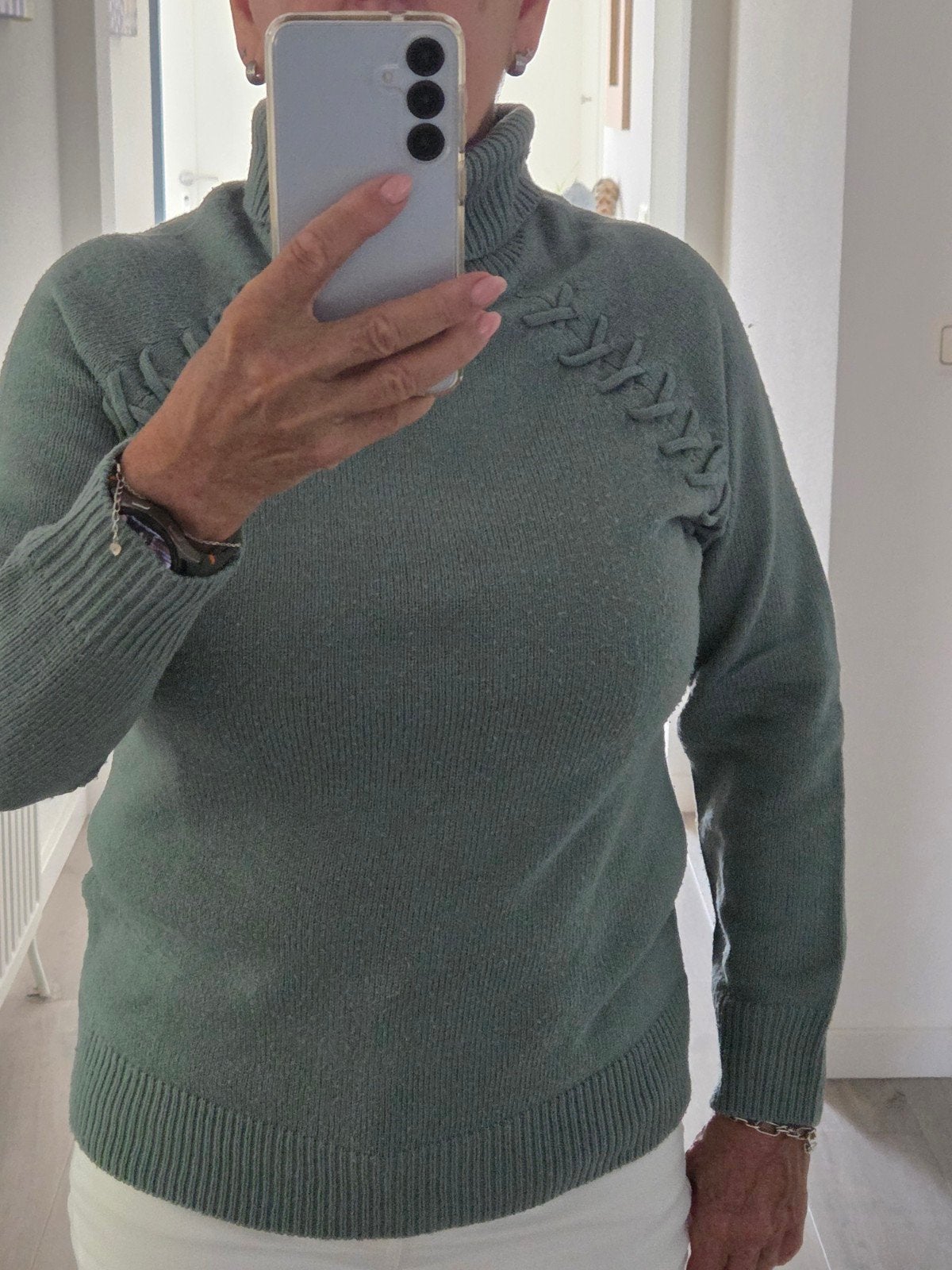 Mooie groene coltrui met vlechtwerk, Kleding | Dames, Maat 38/40 (M), Ophalen of Verzenden, Groen, Onbekend