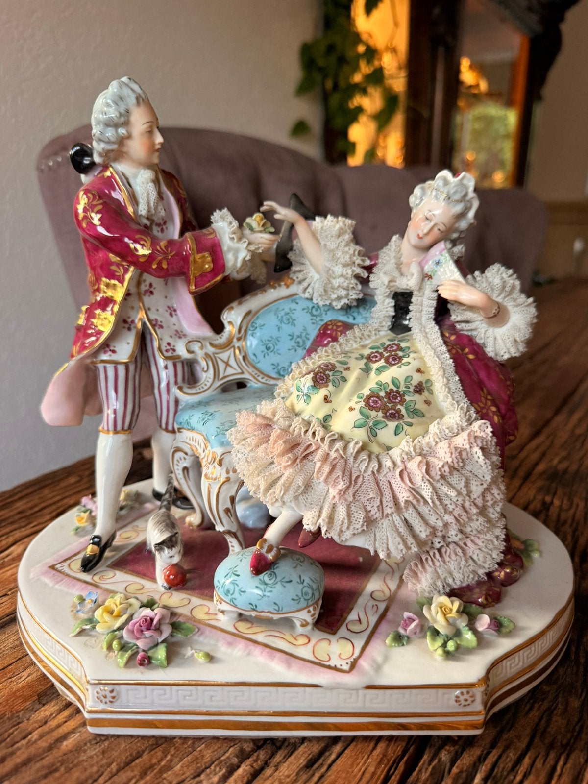 Saksisch porseleinen groep met kant sitzendorf, Antiek en Kunst, Ophalen of Verzenden