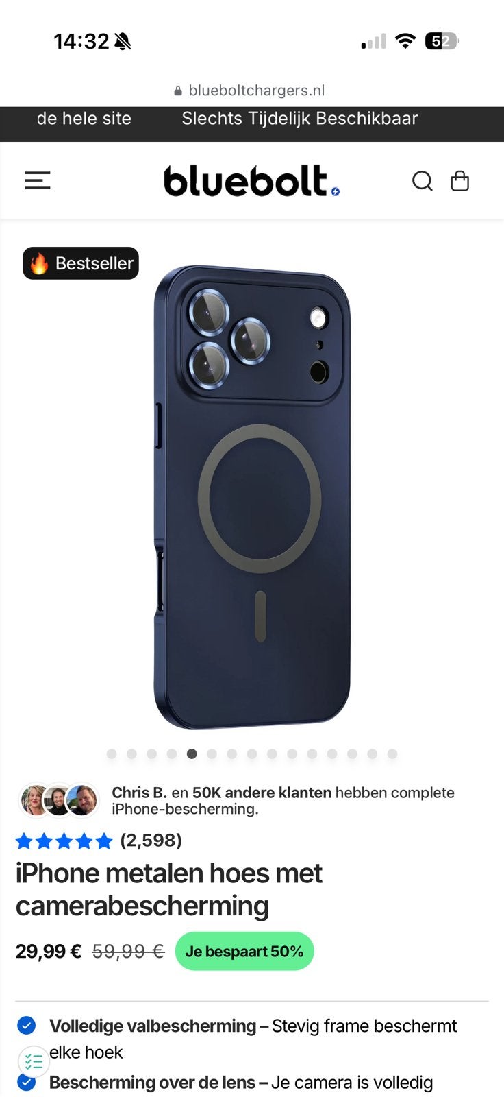 Bluebolt iPhone 17 metalen hoes, Ophalen of Verzenden, Nieuw, Bescherming, Apple