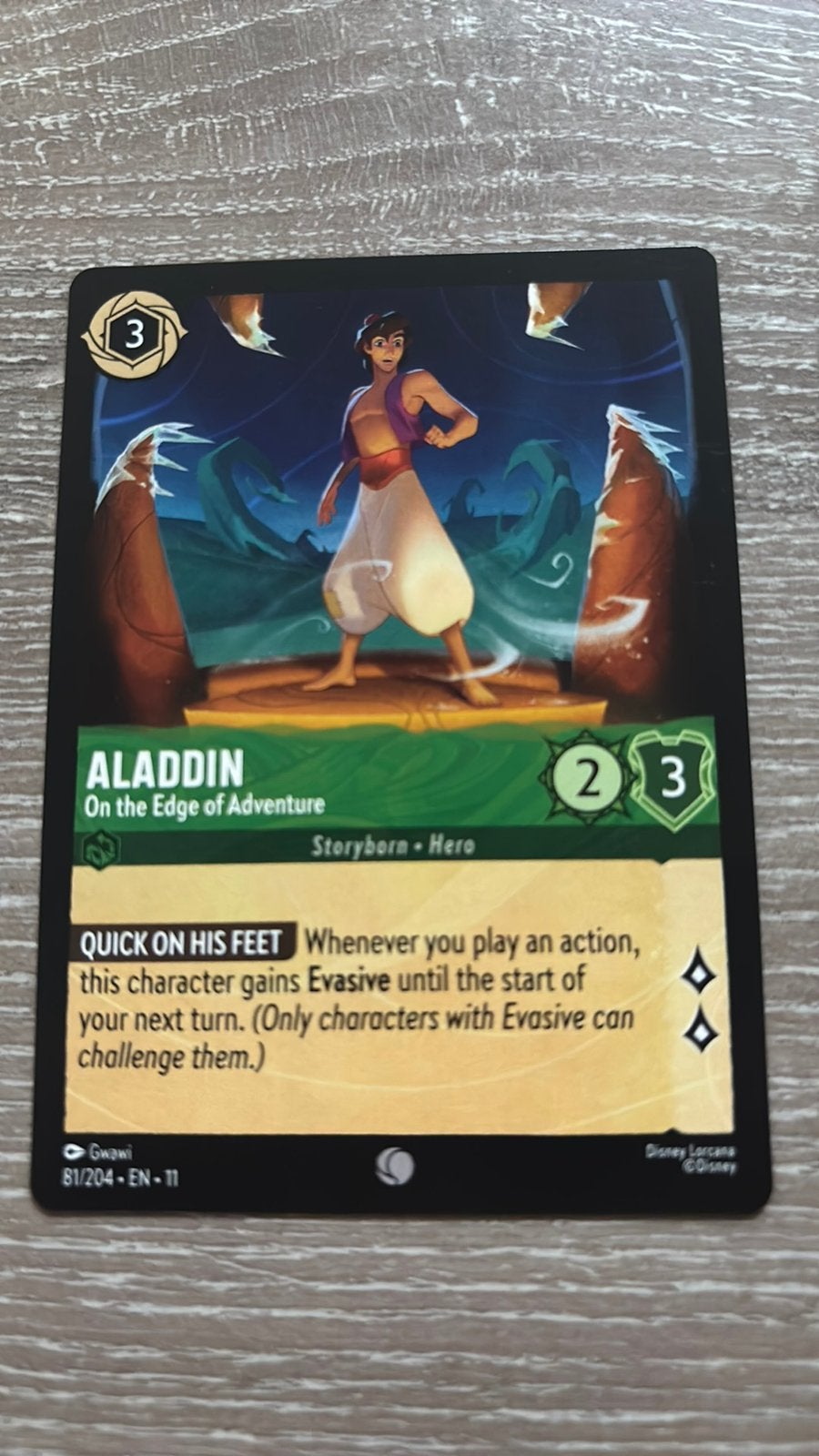Disney Lorcana Aladin Edge of adventure 81-204 11WSP nonfoil, Ophalen of Verzenden, Zo goed als nieuw, Losse kaart