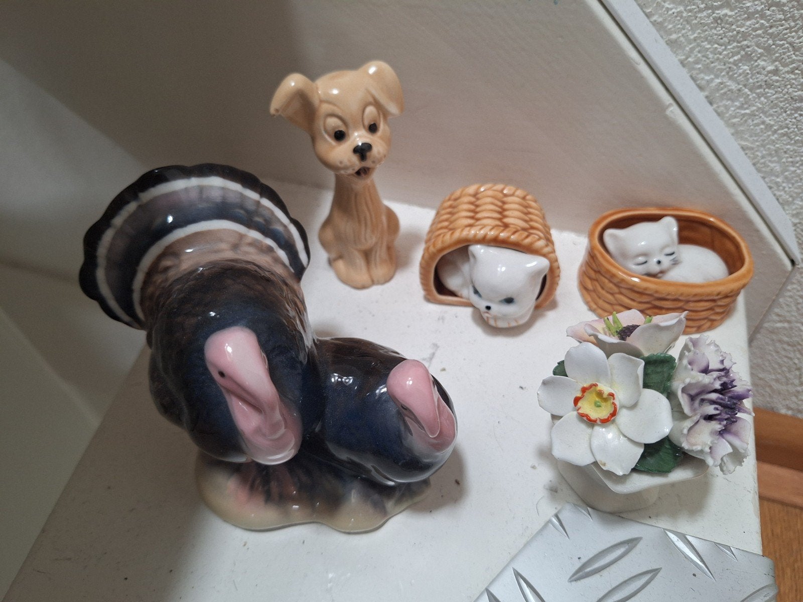 5 Vintage Porseleinen Beeldjes: Dieren en Bloemen, Ophalen of Verzenden, Dier