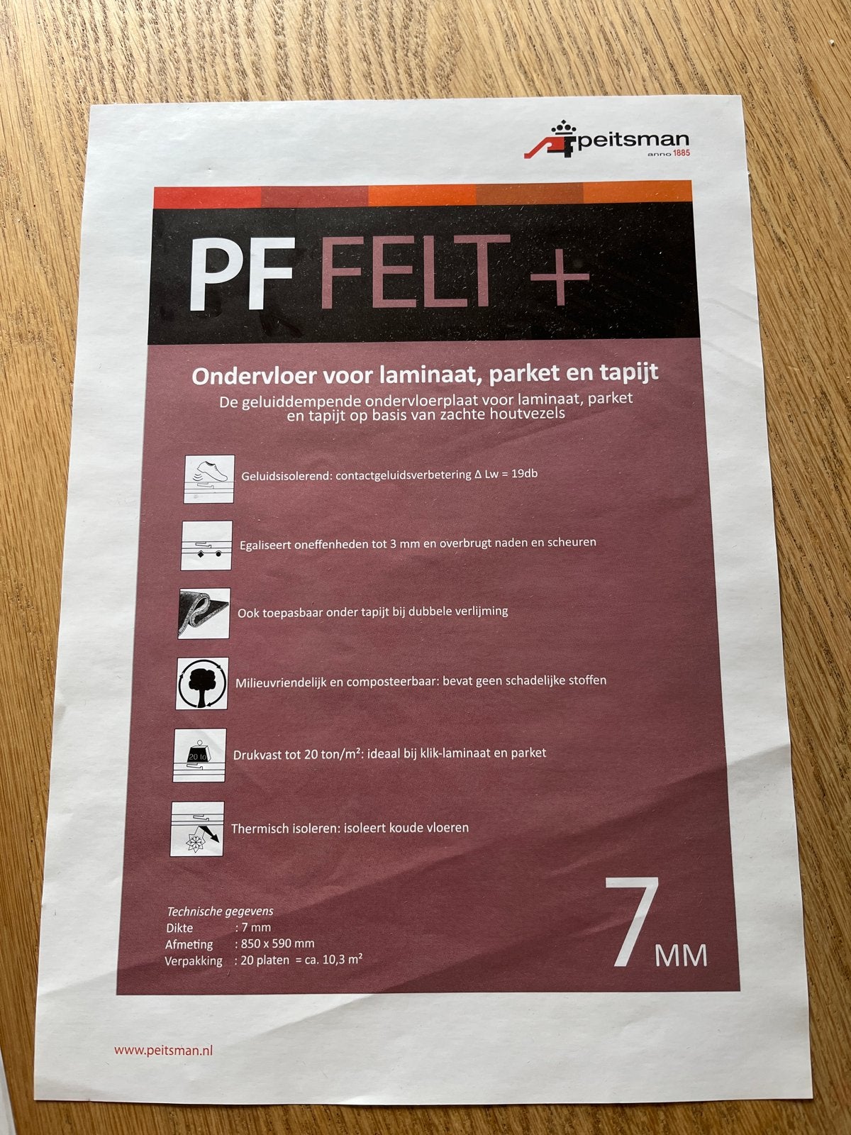 20 platen ondervloer PF FELT + PLEITSMAN 7mm, Ophalen, Overige materialen, 30 cm of meer, 50 tot 150 cm
