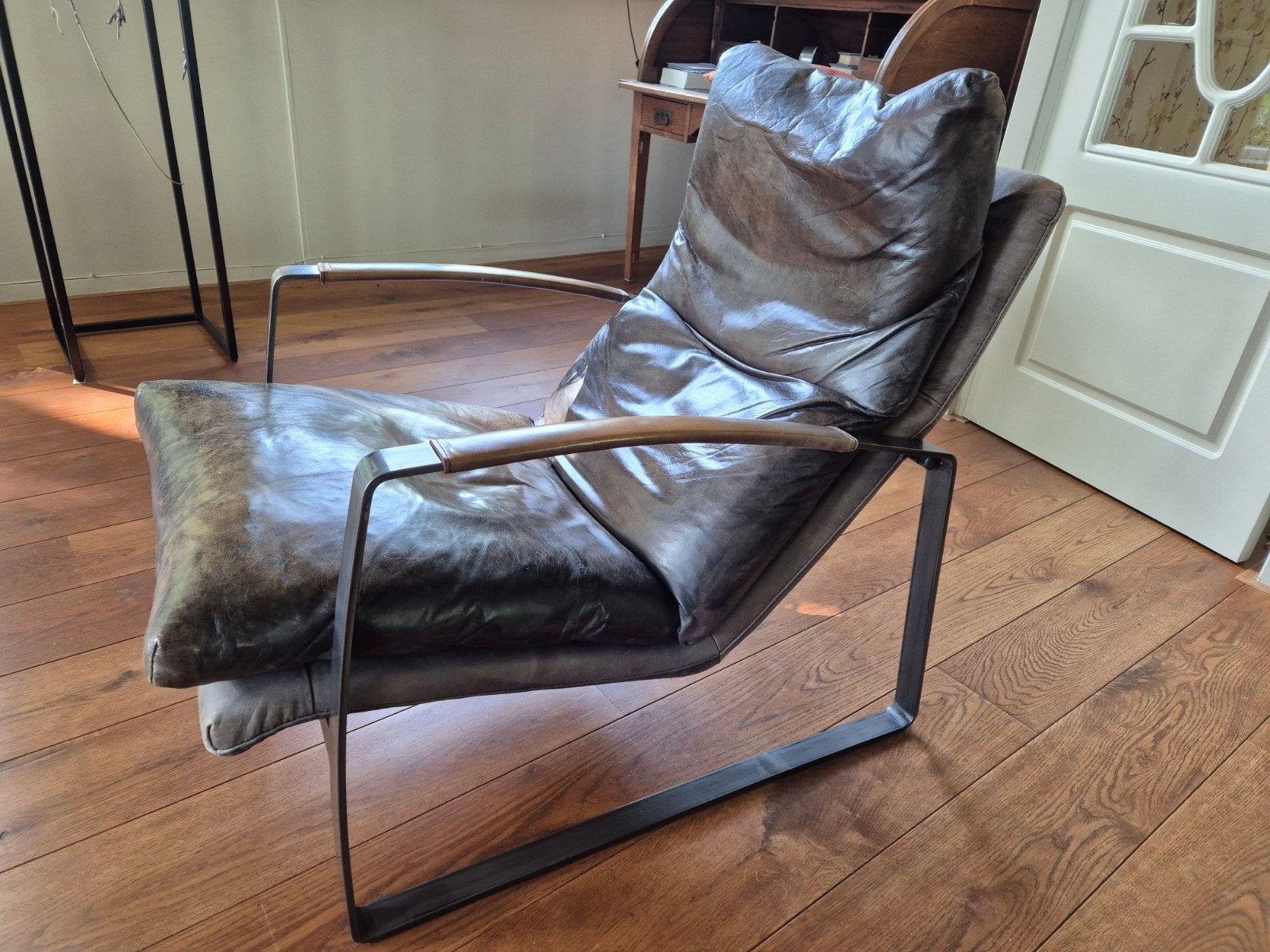 lederen stoelen/ fauteuil 2x, Ophalen, 75 tot 100 cm, 50 tot 75 cm