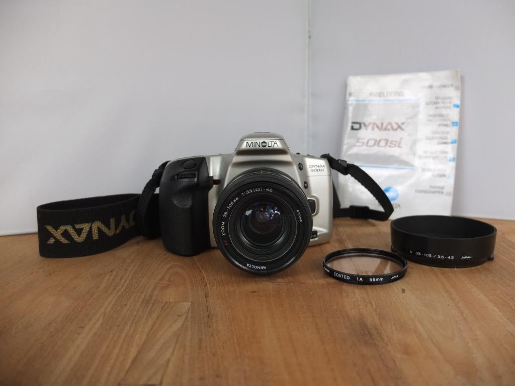 ✅ 📸 Minolta Dynax 500si & 35-105 & HANDLEIDING * GETEST, Ophalen, Refurbished, Spiegelreflex, Minolta