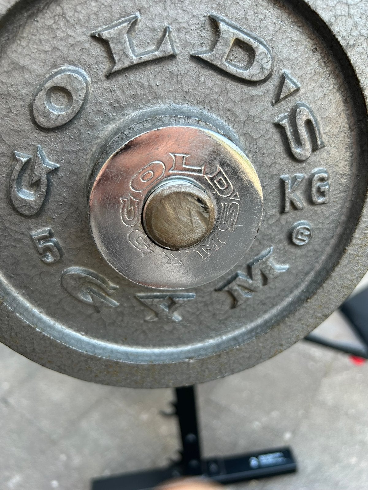 Vintage  Gold’s Gym ijzeren schijven + halter 20 kilo, Ophalen, Zo goed als nieuw, Overige typen