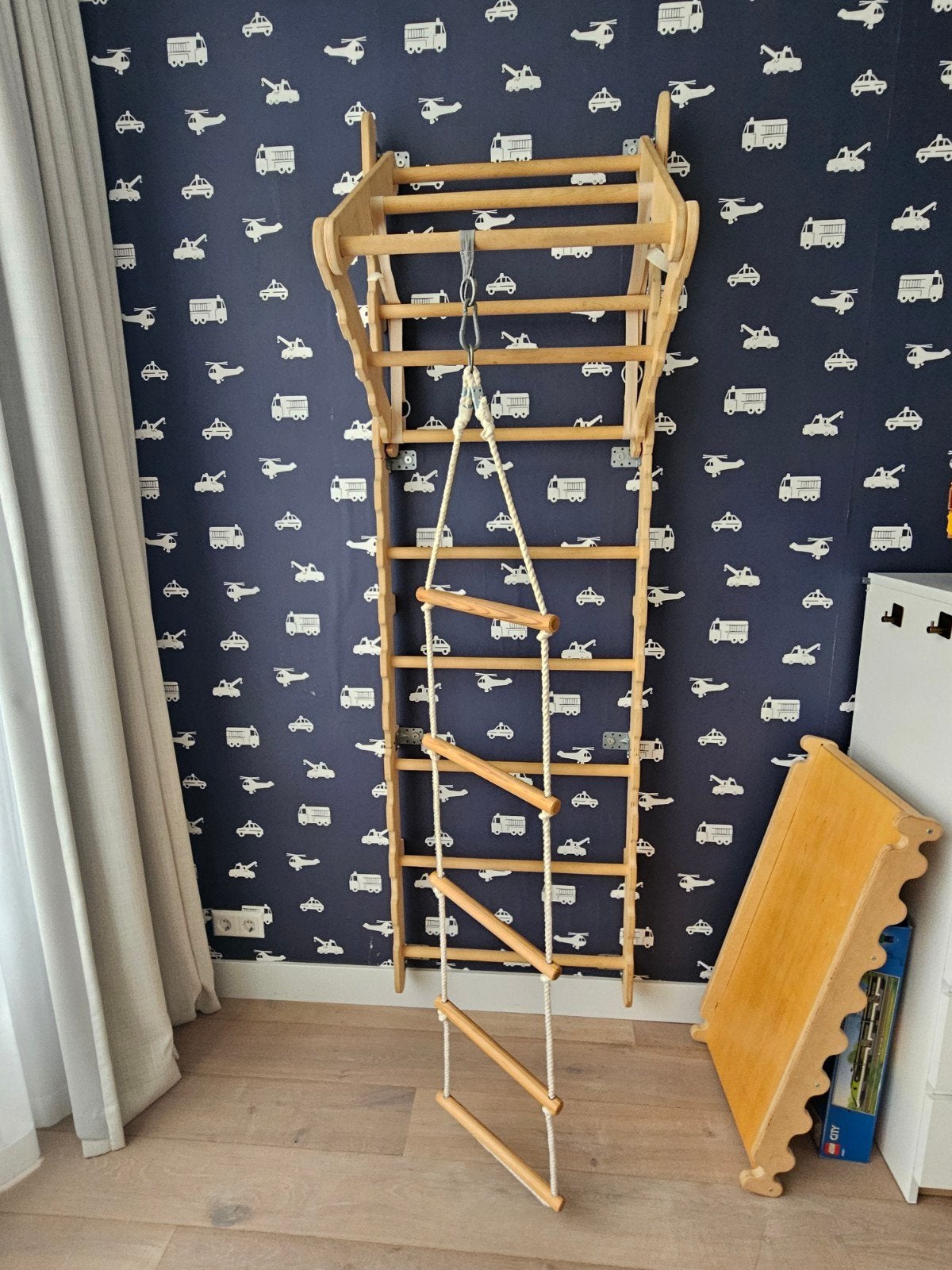Mamoi Houten Klimrek met Ringen, Ladder, Glijbaan en Mat, Ophalen, Zo goed als nieuw, Glijbaan