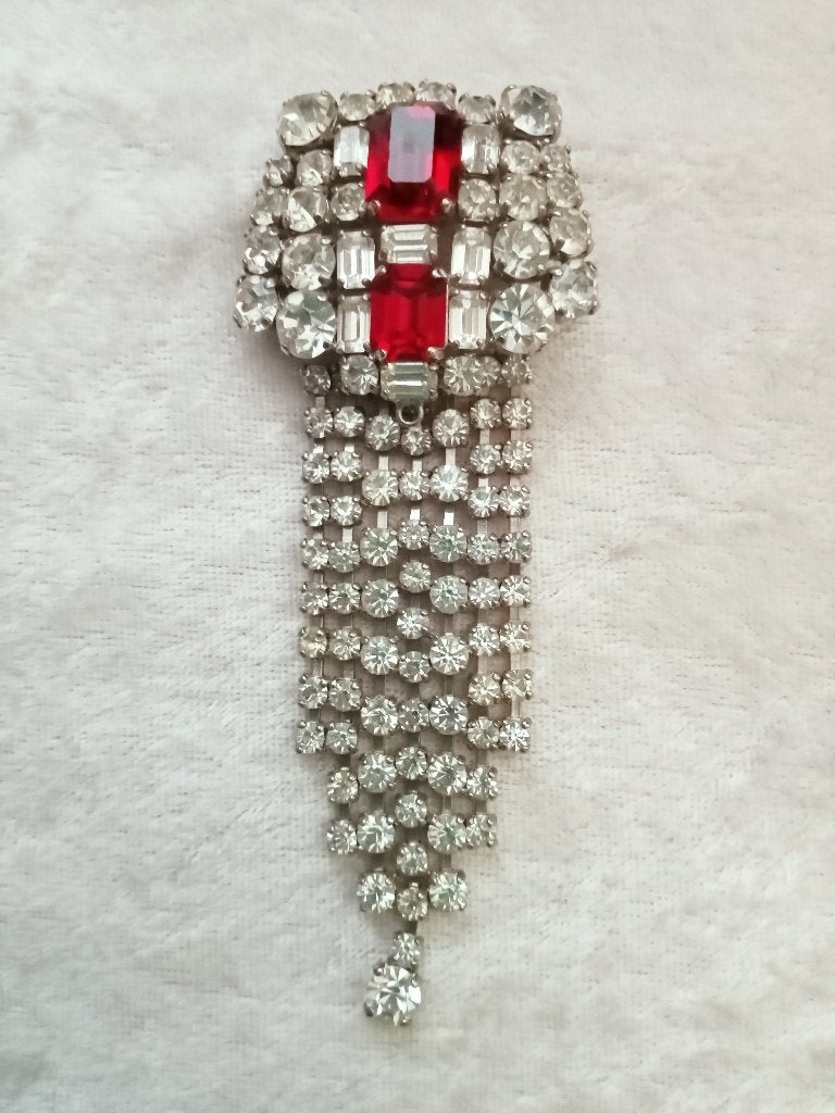 Mooie Strass Broche/Hanger - rode stenen - Costume Jewellery, Verzenden, Overige materialen, Ring