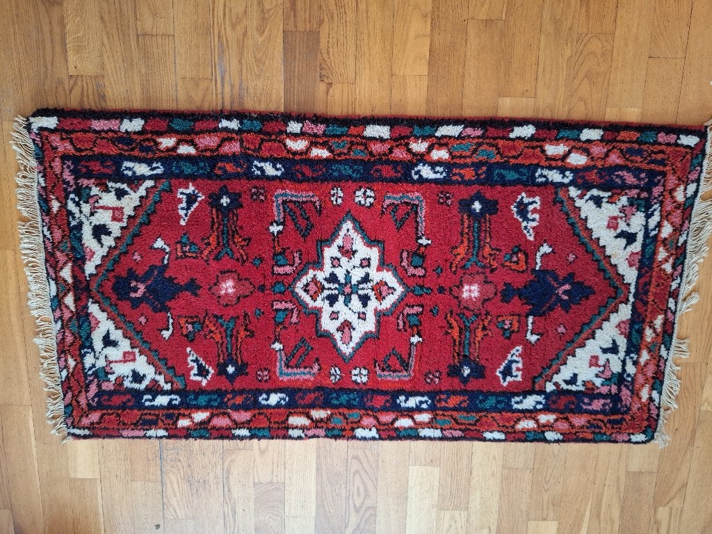 Handgeknoopt Perzisch Hamadan Tapijt (68x135) | Vintage, Ophalen, Gebruikt, 100 tot 150 cm, Perzisch