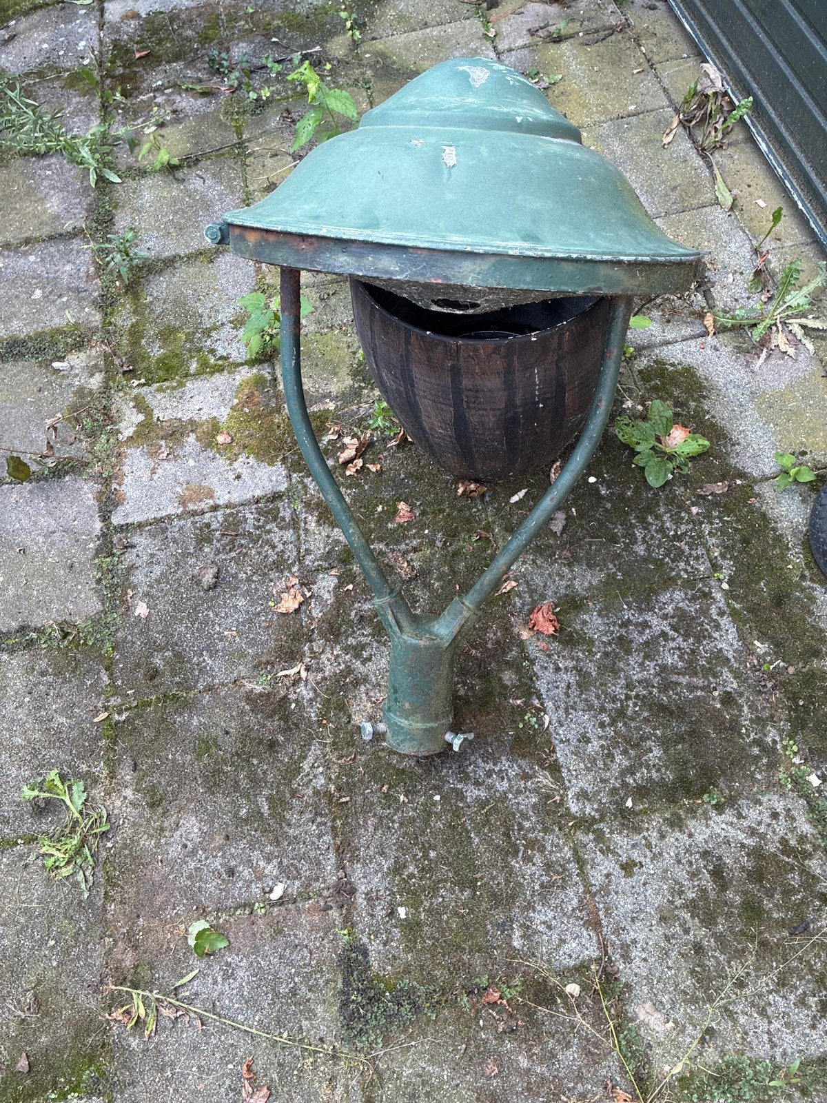 Vintage Verlichtingsarmatuur voor Gietijzeren Paal, Tuin en Terras, Gebruikt, Staande lamp, Ophalen of Verzenden, Netvoeding