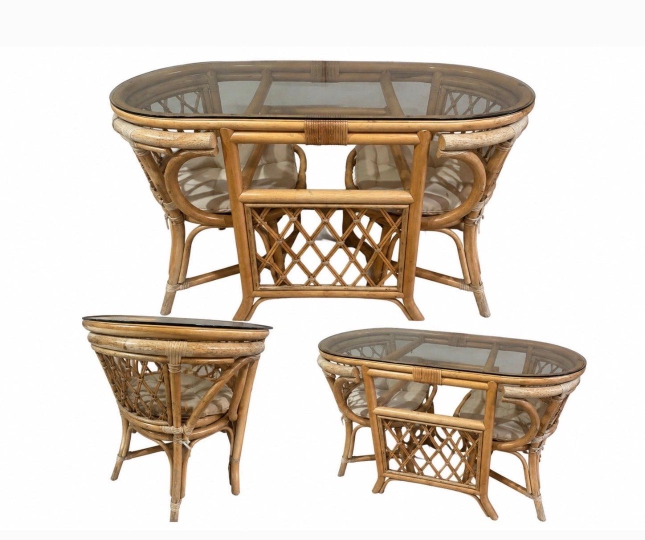 Vintage Bamboe Bistro Set met Glazen Blad, Ophalen
