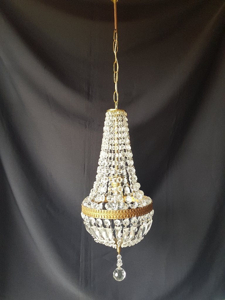 klein zakkroonluchtertje, Huis en Inrichting, Lampen | Kroonluchters, Ophalen of Verzenden, Gebruikt, Glas, E27 (groot)