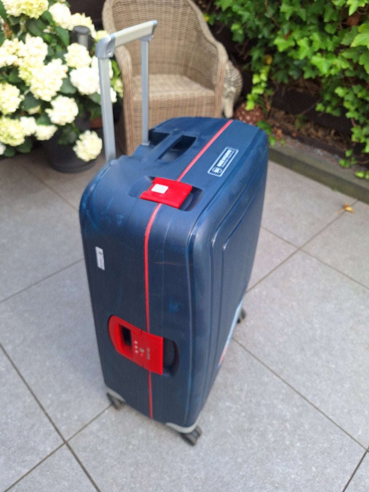 Samsonite koffer - Blauw met rode accenten, Ophalen, Gebruikt, Blauw, 75 cm of meer
