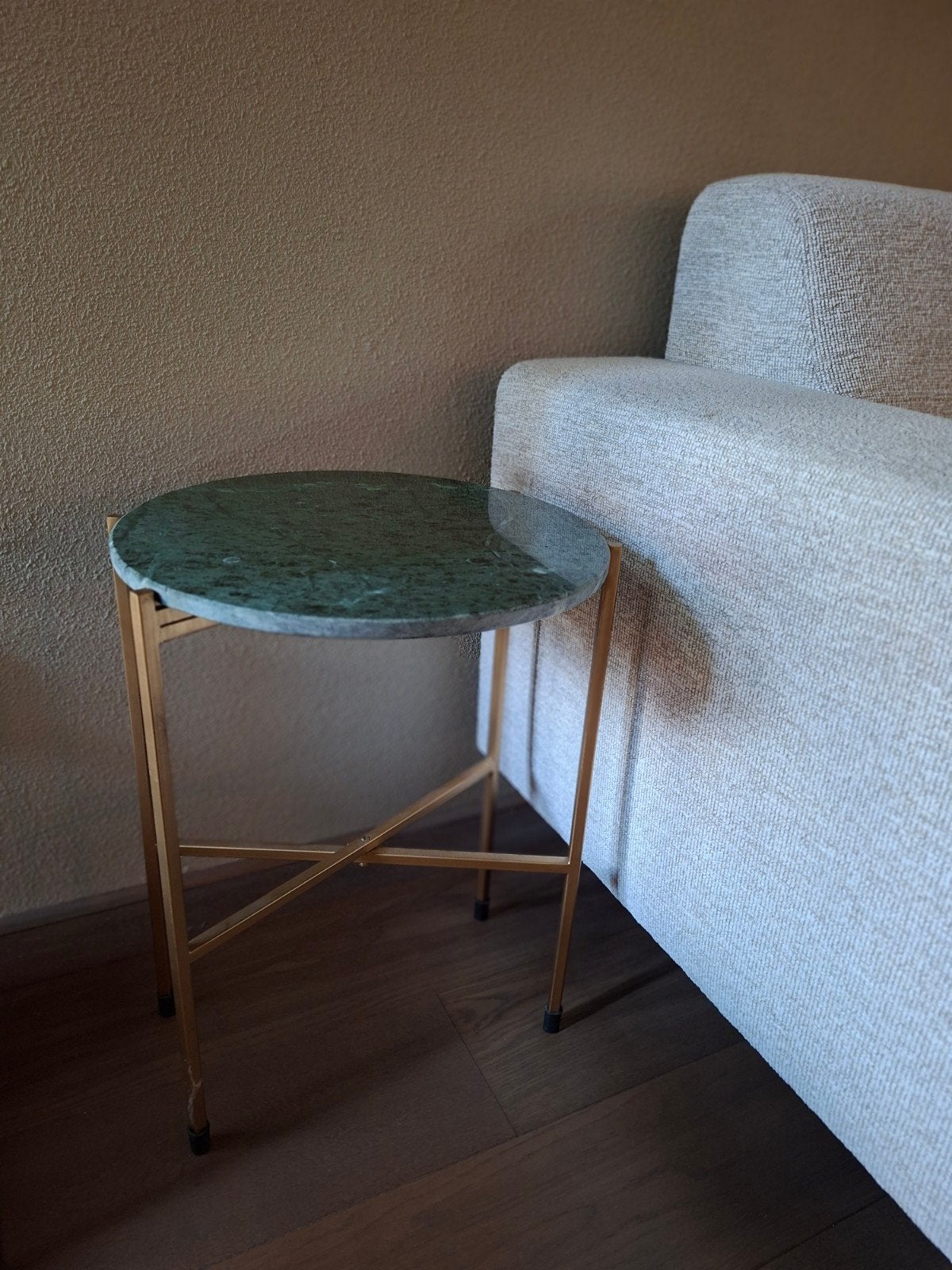 Ronde bijzettafel met groen marmeren blad, Minder dan 55 cm, Gebruikt, Metaal of Aluminium, Rond