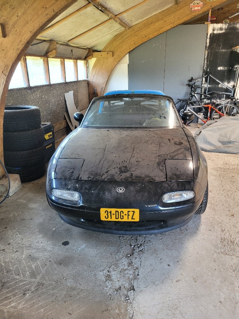 Mazda MX-5 1.6 Miata U9 1993 Zwart (carrosserie), Auto's, Achterwielaandrijving, 4 cilinders, Cabriolet, Zwart
